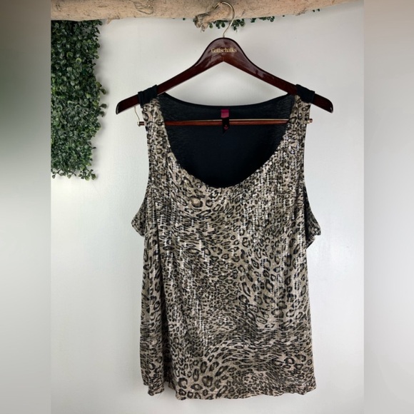 🐆 PURE ENERGY sequined Sleeveless Animal Print Top Size-Lg 🌟 EUC Front is lined - Picture 1 of 11